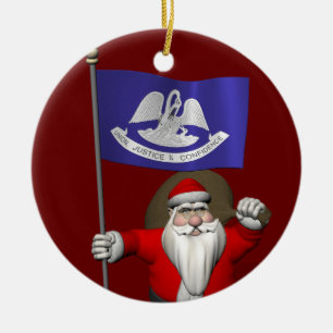 Santa Claus With Ensign Of Louisiana Ceramic Tree Decoration