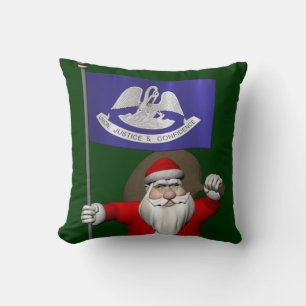 Santa Claus With Ensign Of Louisiana Cushion