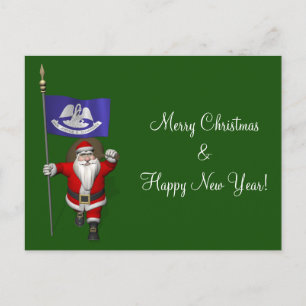 Santa Claus With Ensign Of  Louisiana Holiday Postcard