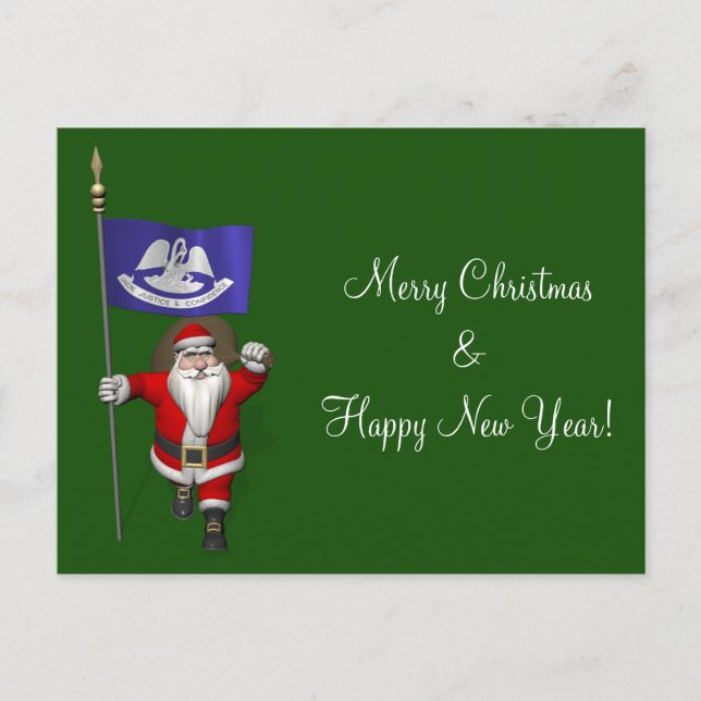 Santa Claus With Ensign Of  Louisiana Holiday Postcard (Front)