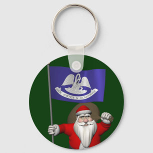 Santa Claus With Ensign Of  Louisiana Key Ring