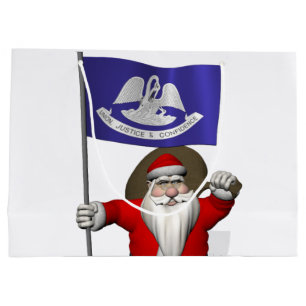 Santa Claus With Ensign Of Louisiana Large Gift Bag