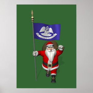 Santa Claus With Ensign Of Louisiana Poster