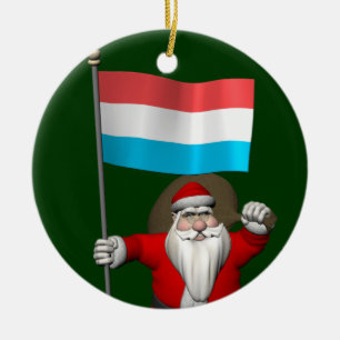 Santa Claus With Ensign Of Luxembourg Ceramic Tree Decoration
