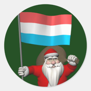 Santa Claus With Ensign Of Luxembourg Classic Round Sticker
