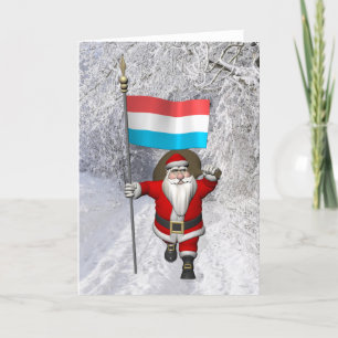 Santa Claus With Ensign Of Luxembourg Holiday Card