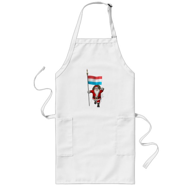 Santa Claus With Ensign Of Luxembourg Long Apron (Front)
