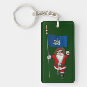 Santa Claus With Ensign Of Maine Key Ring