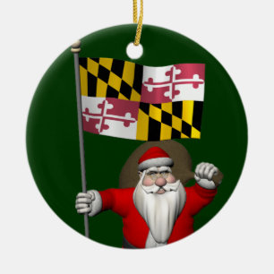 Santa Claus With Ensign Of Maryland Ceramic Tree Decoration
