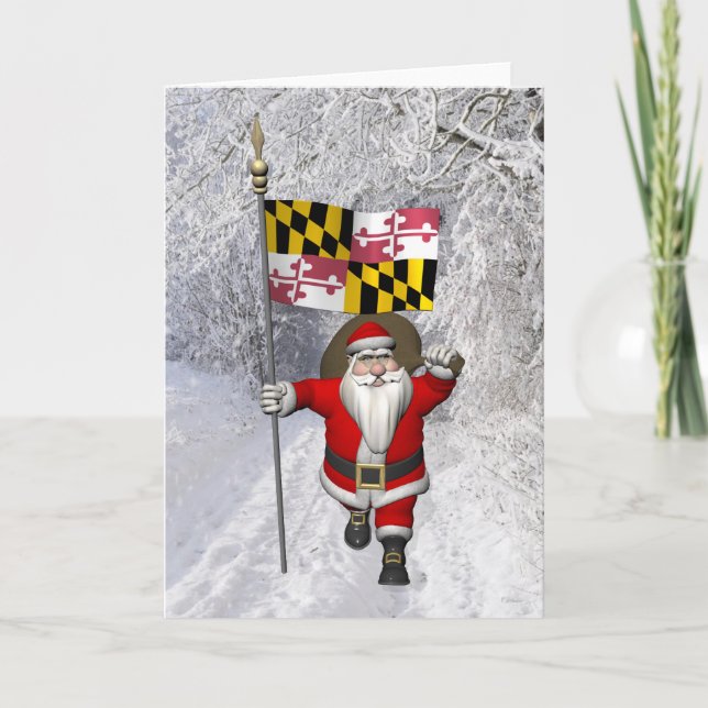 Santa Claus With Ensign Of Maryland Holiday Card (Front)