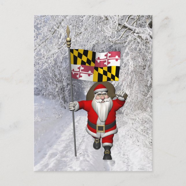 Santa Claus With Ensign Of Maryland Holiday Postcard (Front)
