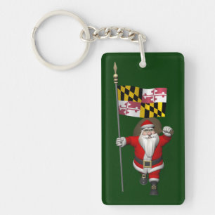 Santa Claus With Ensign Of Maryland Key Ring