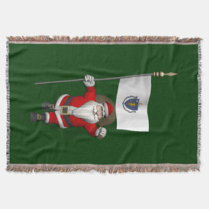 Santa Claus With Ensign Of Massachusetts Throw Blanket