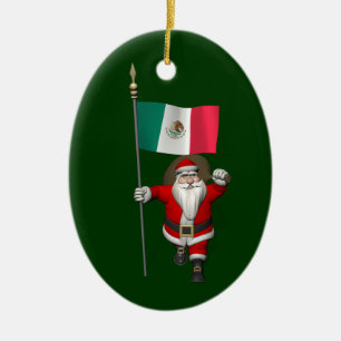 Santa Claus With Ensign Of Mexico Ceramic Tree Decoration