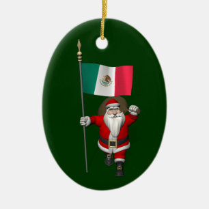 Santa Claus With Ensign Of Mexico Ceramic Tree Decoration