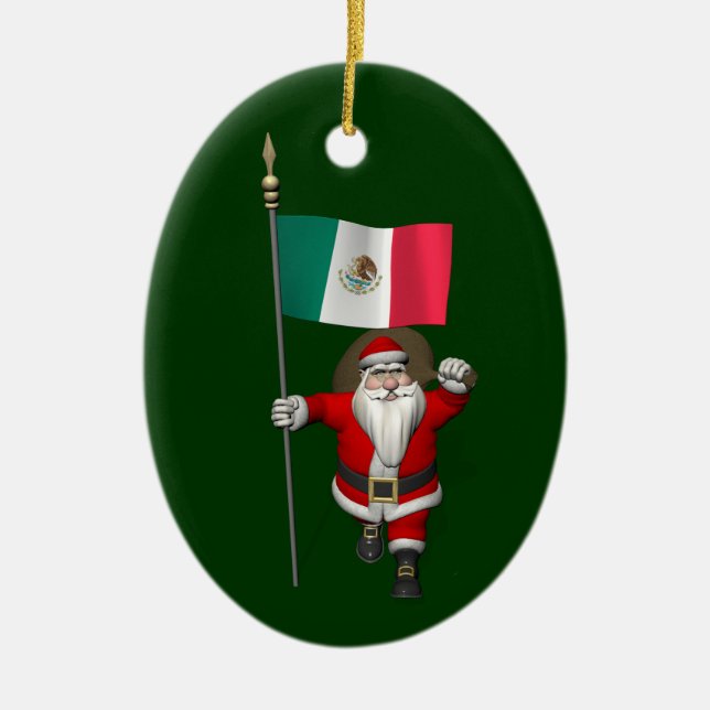 Santa Claus With Ensign Of Mexico Ceramic Tree Decoration (Front)
