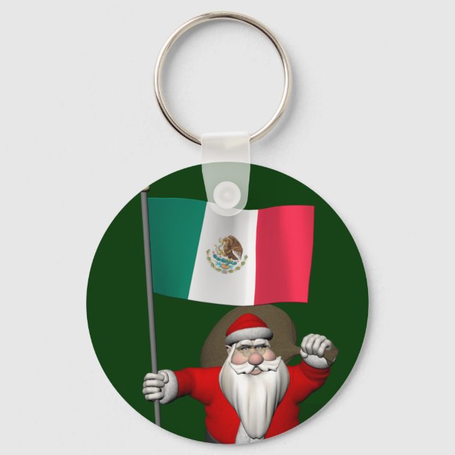 Santa Claus With Ensign Of Mexico Key Ring (Front)