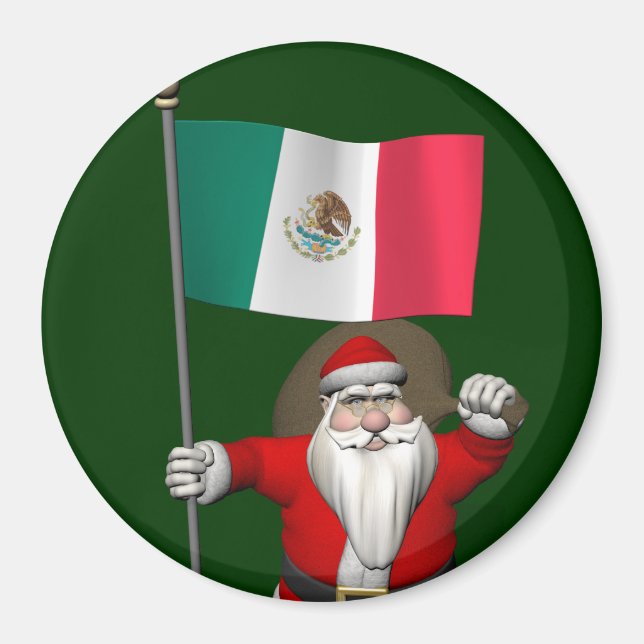 Santa Claus With Ensign Of Mexico Magnet (Front)
