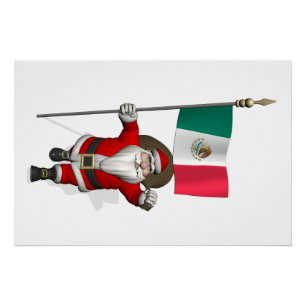 Santa Claus With Ensign Of Mexico Poster