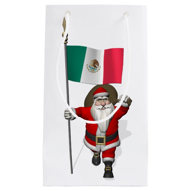 Santa Claus With Ensign Of Mexico Small Gift Bag (Front)