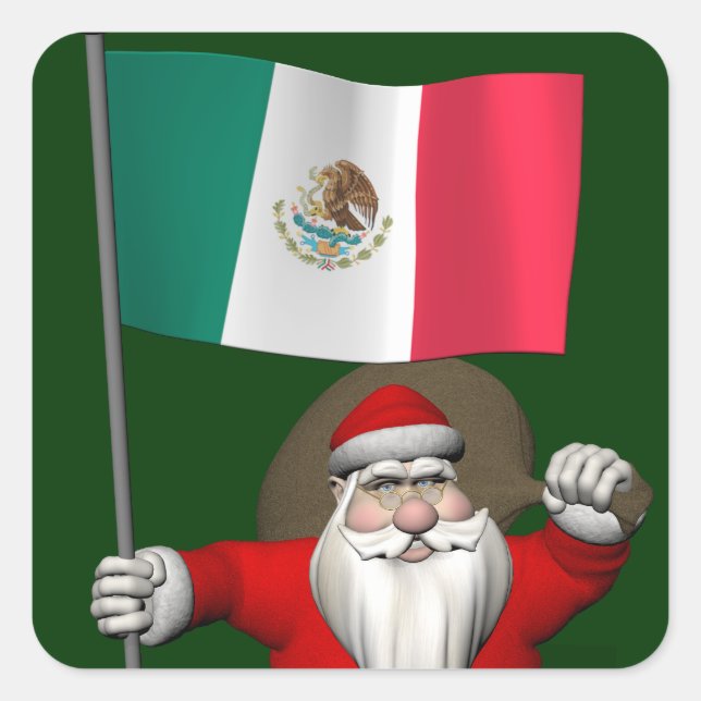 Santa Claus With Ensign Of Mexico Square Sticker (Front)