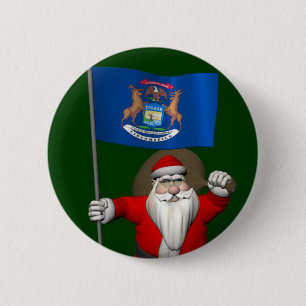 Santa Claus With Ensign Of Michigan 6 Cm Round Badge