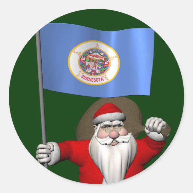 Santa Claus With Ensign Of Minnesota Sticker (Front)