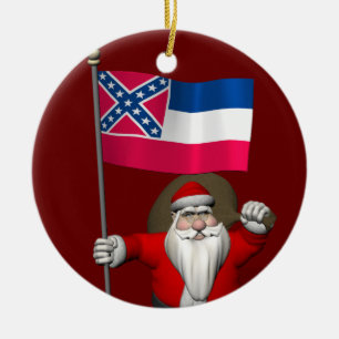 Santa Claus With Ensign Of Mississippi Ceramic Tree Decoration