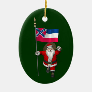 Santa Claus With Ensign Of Mississippi Ceramic Tree Decoration