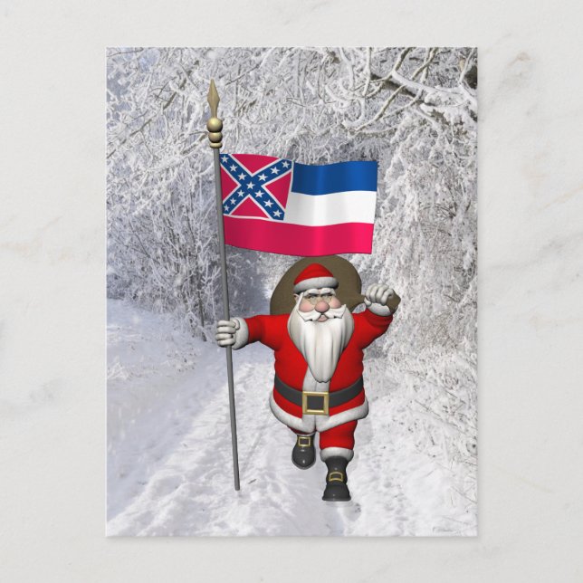 Santa Claus With Ensign Of Mississippi Holiday Postcard (Front)