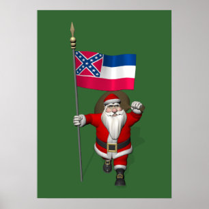 Santa Claus With Ensign Of Mississippi Poster