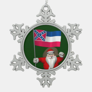 Santa Claus With Ensign Of Mississippi Snowflake Pewter Christmas Ornament