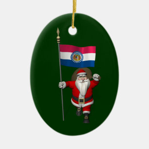 Santa Claus With Ensign Of Missouri Ceramic Tree Decoration