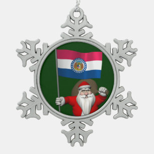 Santa Claus With Ensign Of Missouri Snowflake Pewter Christmas Ornament