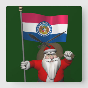 Santa Claus With Ensign Of Missouri Square Wall Clock