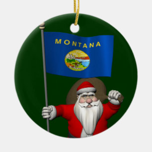 Santa Claus With Ensign Of Montana Ceramic Tree Decoration