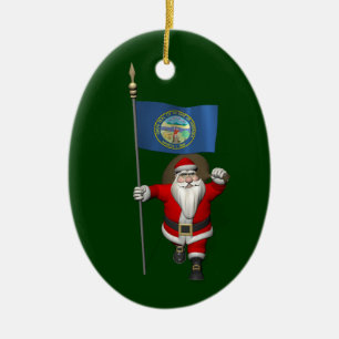 Santa Claus With Ensign Of Nebraska Ceramic Tree Decoration