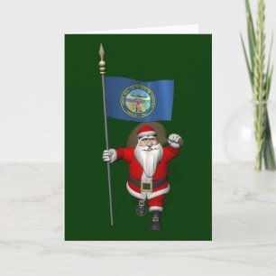 Santa Claus With Ensign Of Nebraska Holiday Card