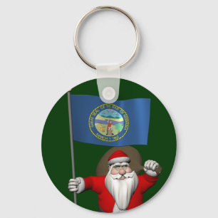 Santa Claus With Ensign Of Nebraska Key Ring
