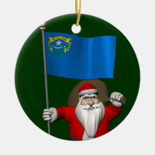 Santa Claus With Ensign Of Nevada Ceramic Tree Decoration