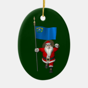 Santa Claus With Ensign Of Nevada Ceramic Tree Decoration