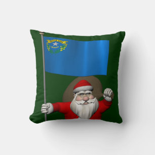 Santa Claus With Ensign Of Nevada Cushion