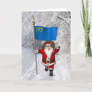 Santa Claus With Ensign Of Nevada Holiday Card