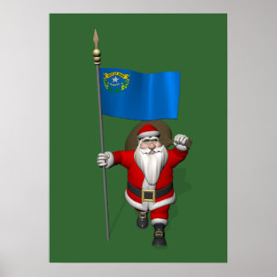 Santa Claus With Ensign Of Nevada Poster