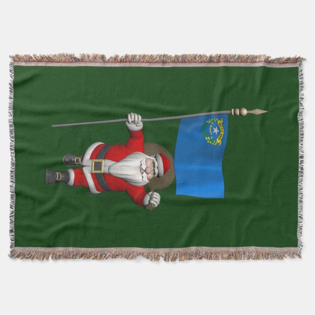 Santa Claus With Ensign Of Nevada Throw Blanket (Front)