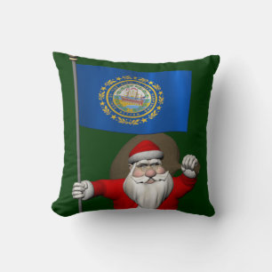Santa Claus With Ensign Of New Hampshire Cushion