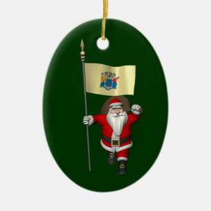 Santa Claus With Ensign Of New Jersey Ceramic Tree Decoration