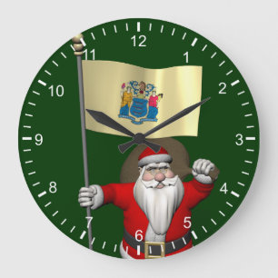 Santa Claus With Ensign Of New Jersey Large Clock