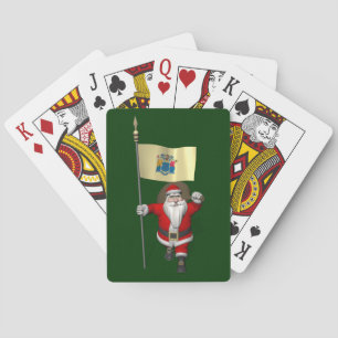 Santa Claus With Ensign Of New Jersey Playing Cards