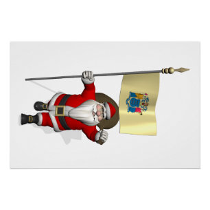Santa Claus With Ensign Of New Jersey Poster
